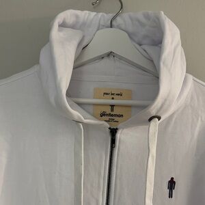 Peace‎ Love World I Am GentlemanMen XL White Hoodie Embroidered Detail ZipUp
